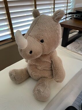 NWT Jellycat Nimbus Rhino Stuffed Animal - Light Beige with White Horn